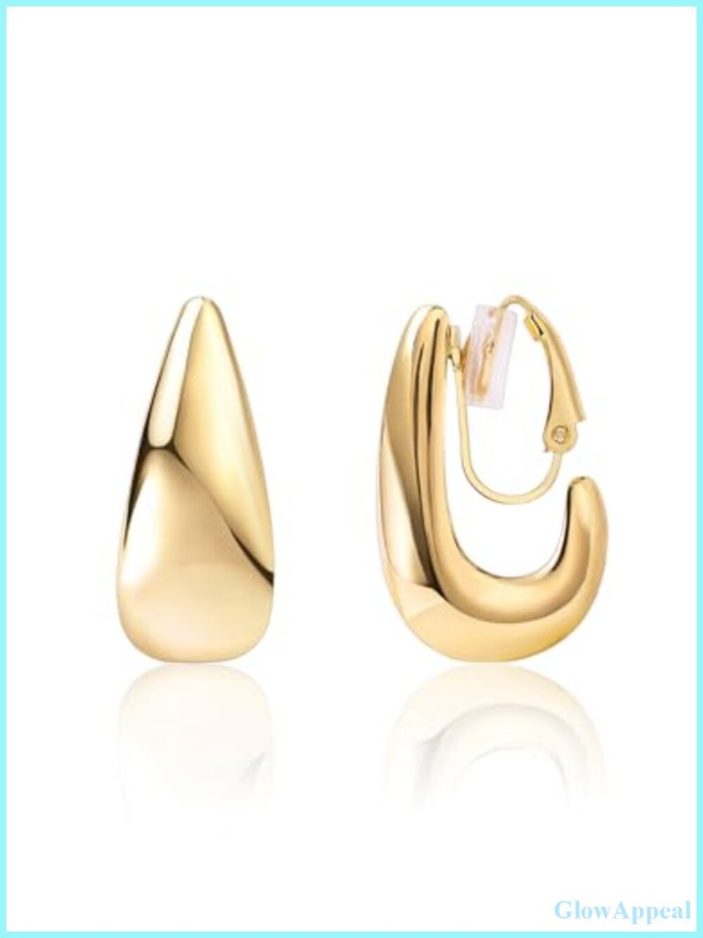 Gold Plated Brass Clip On Earrings for Women | Chunky Huggie Teardrop | No